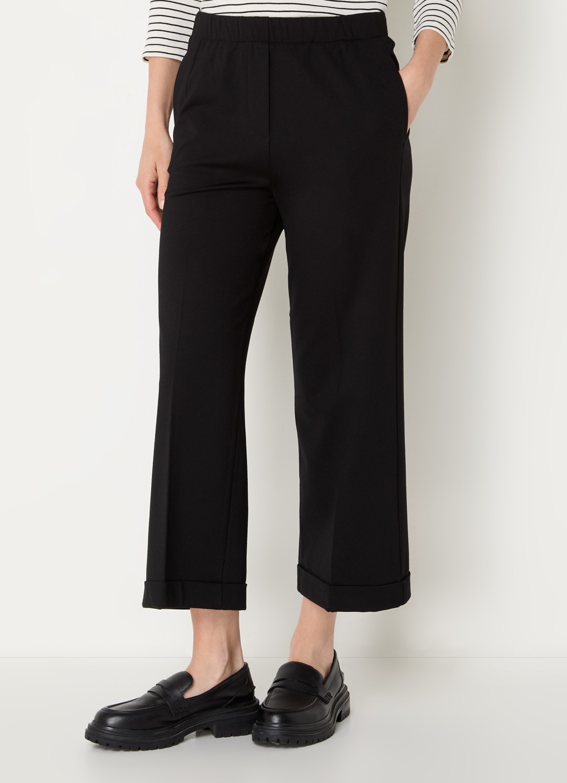 Benetton High waist straight fit cropped broek met steekzakken - detail 4 zwart