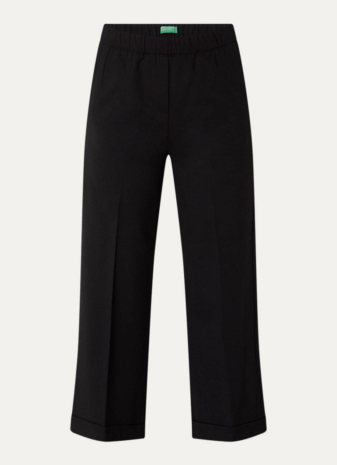 Benetton High waist straight fit cropped broek met steekzakken - voorkant zwart