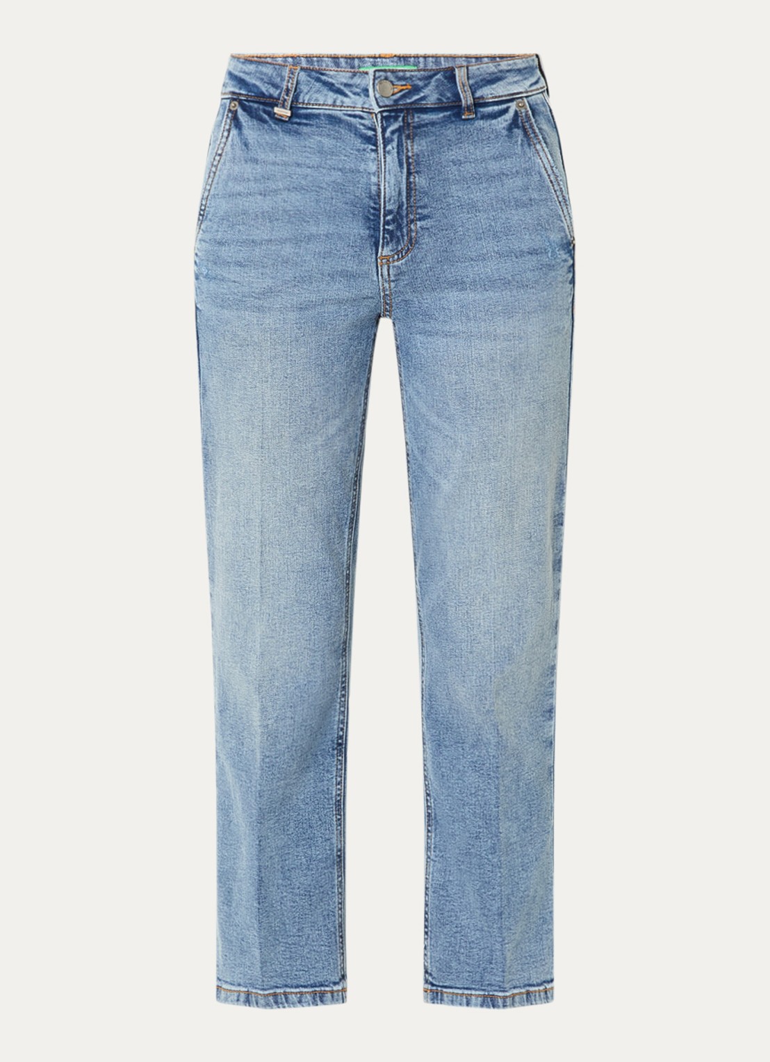 Benetton High waist straight fit jeans met lichte wassing - voorkant 3 lichtblauw