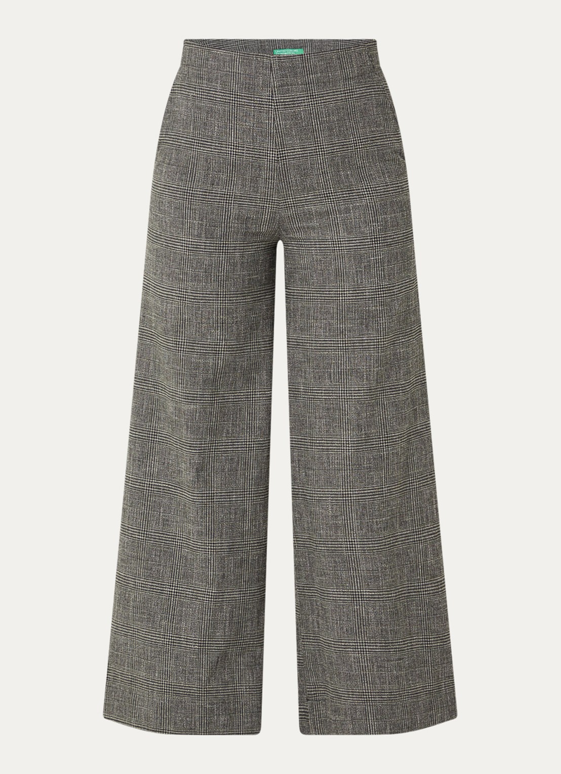 Benetton High waist straight fit pantalon in linnenblend met ruitdessin - voorkant 2 grijs