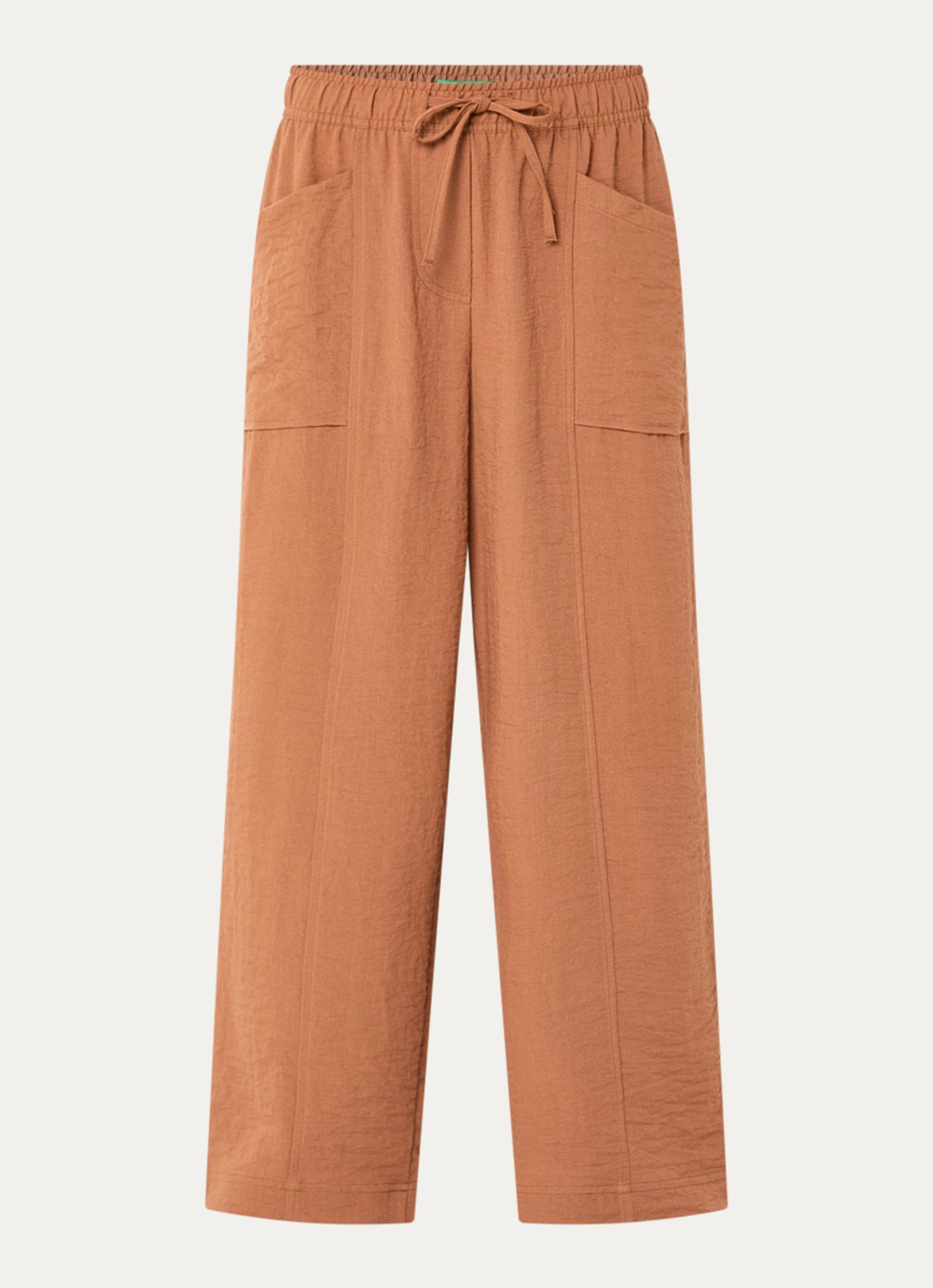 Benetton HIgh waist straight fit pantalon met opgestikte zakken - voorkant oranjebruin