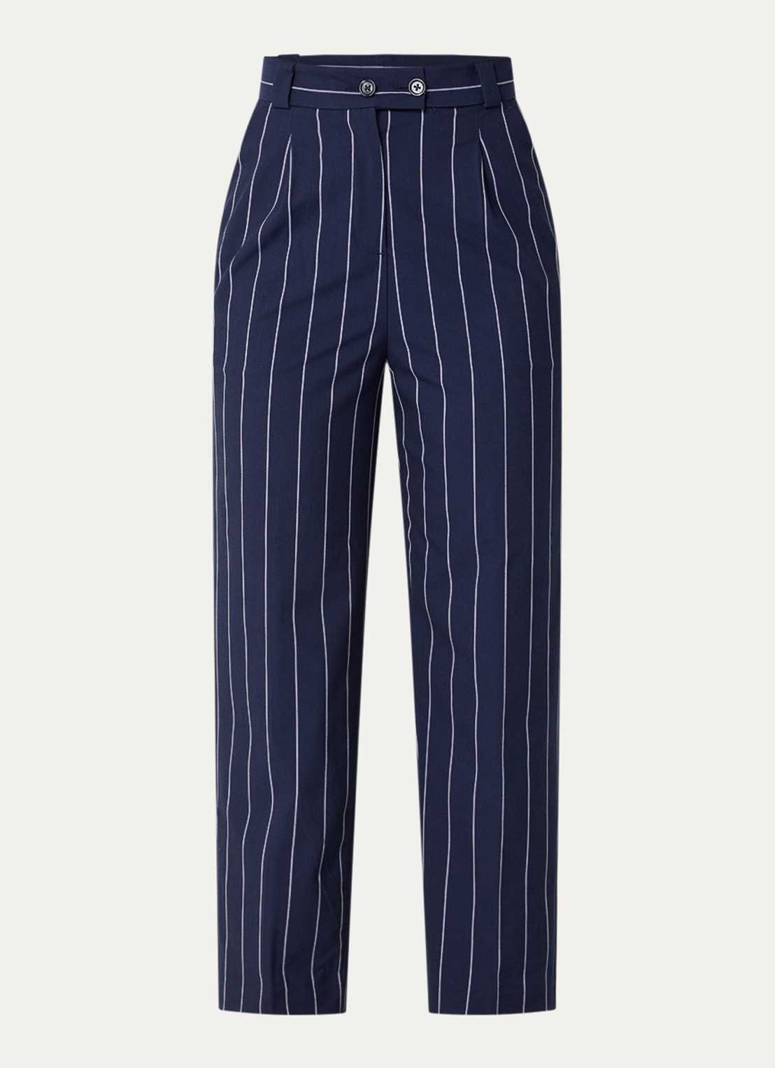 Benetton High waist straight fit pantalon met streepprint - voorkant 2 donkerblauw