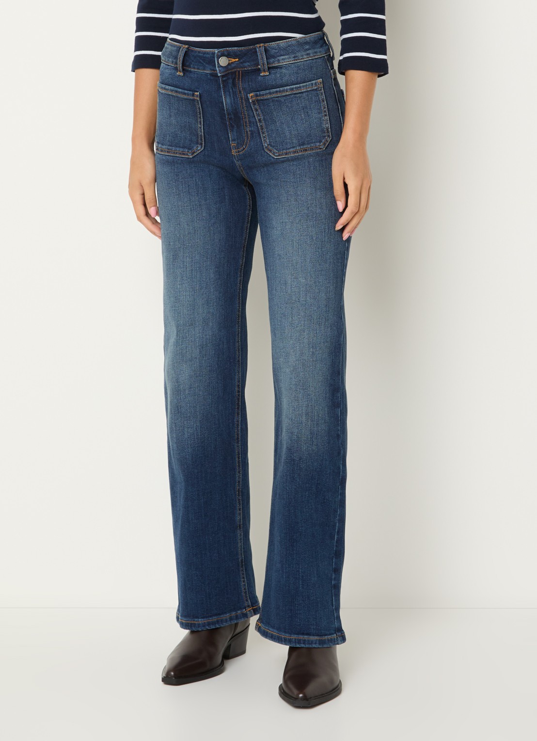 Benetton High waist straight leg jeans met steekzakken - detail indigo
