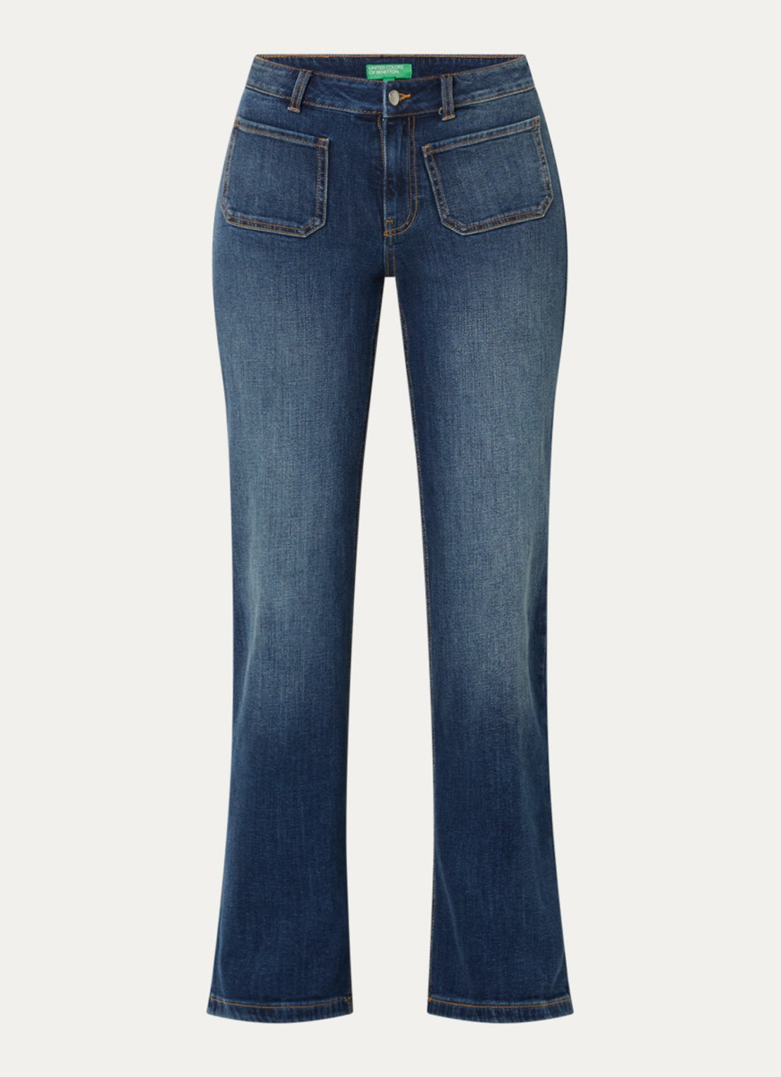 Benetton High waist straight leg jeans met steekzakken - voorkant 3 indigo