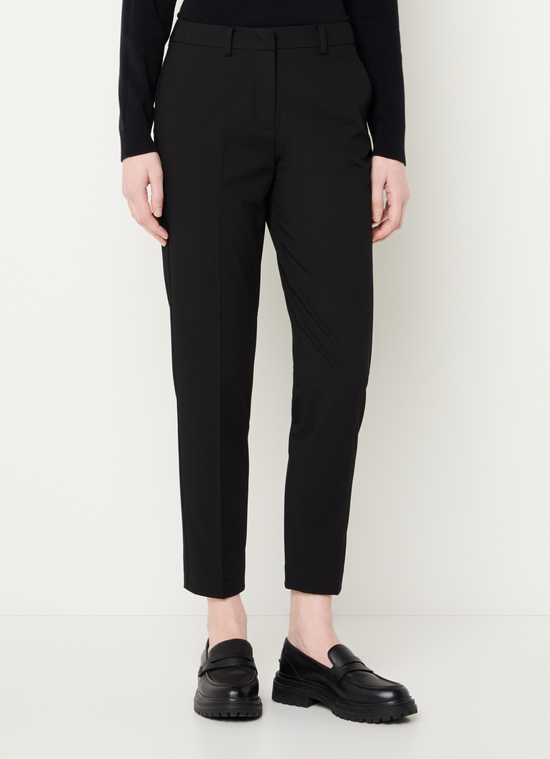 Benetton High waist tapered cropped pantalon met stretch  - detail 2 zwart