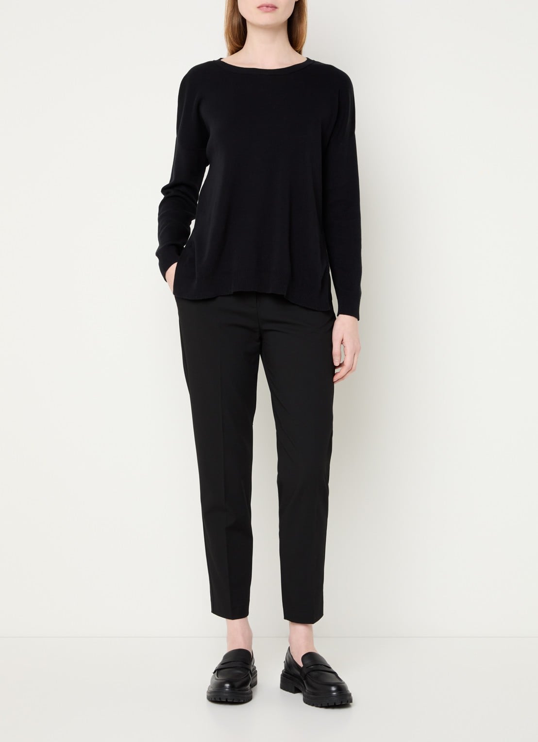 Benetton High waist tapered cropped pantalon met stretch  - voorkant 4 zwart