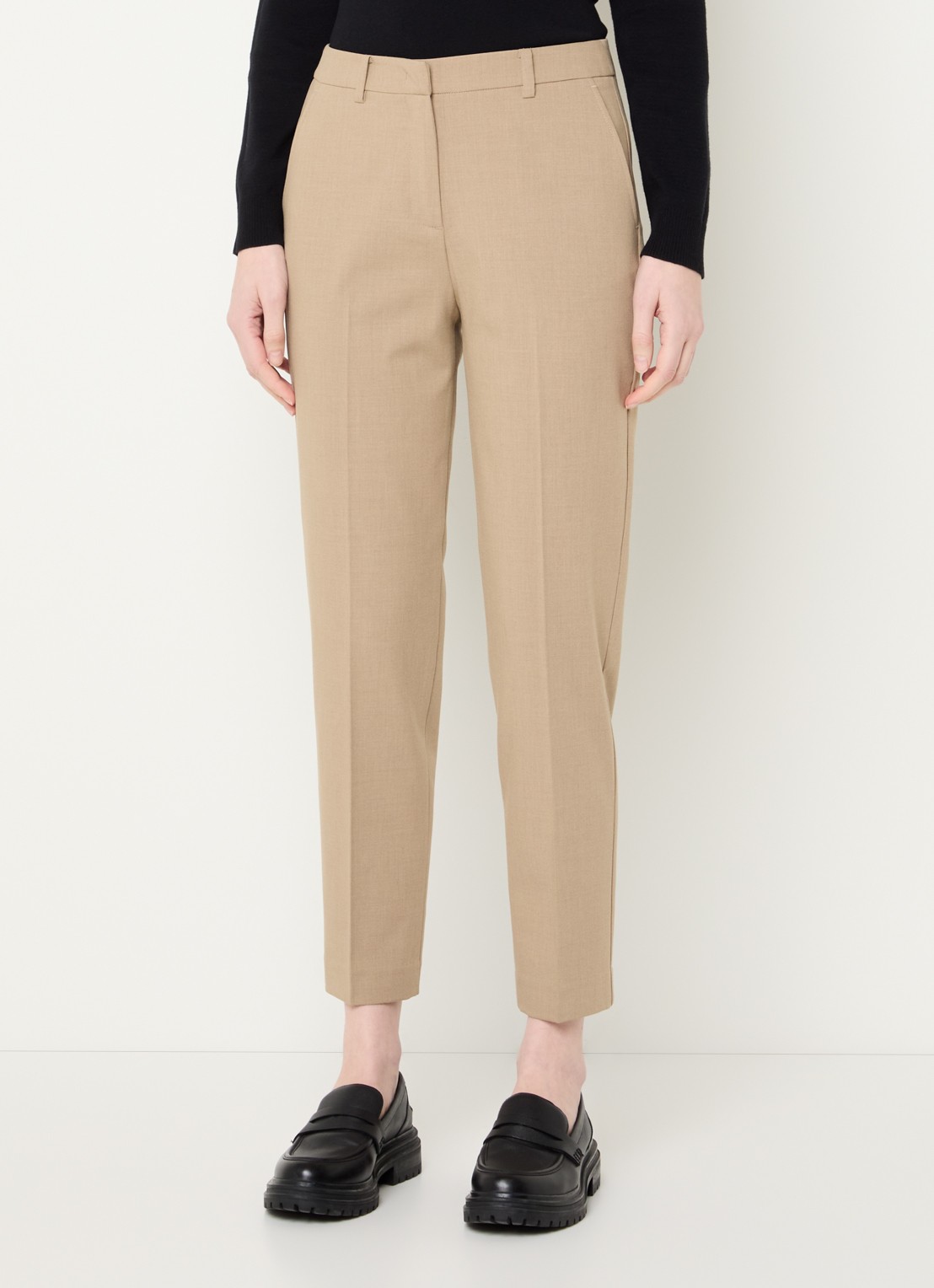 Benetton High waist tapered cropped pantalon met stretch  - detail donkerbeige