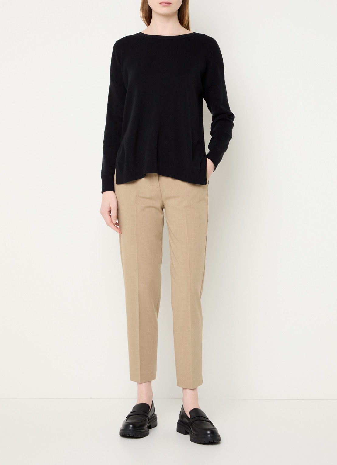 Benetton High waist tapered cropped pantalon met stretch  - voorkant 4 donkerbeige