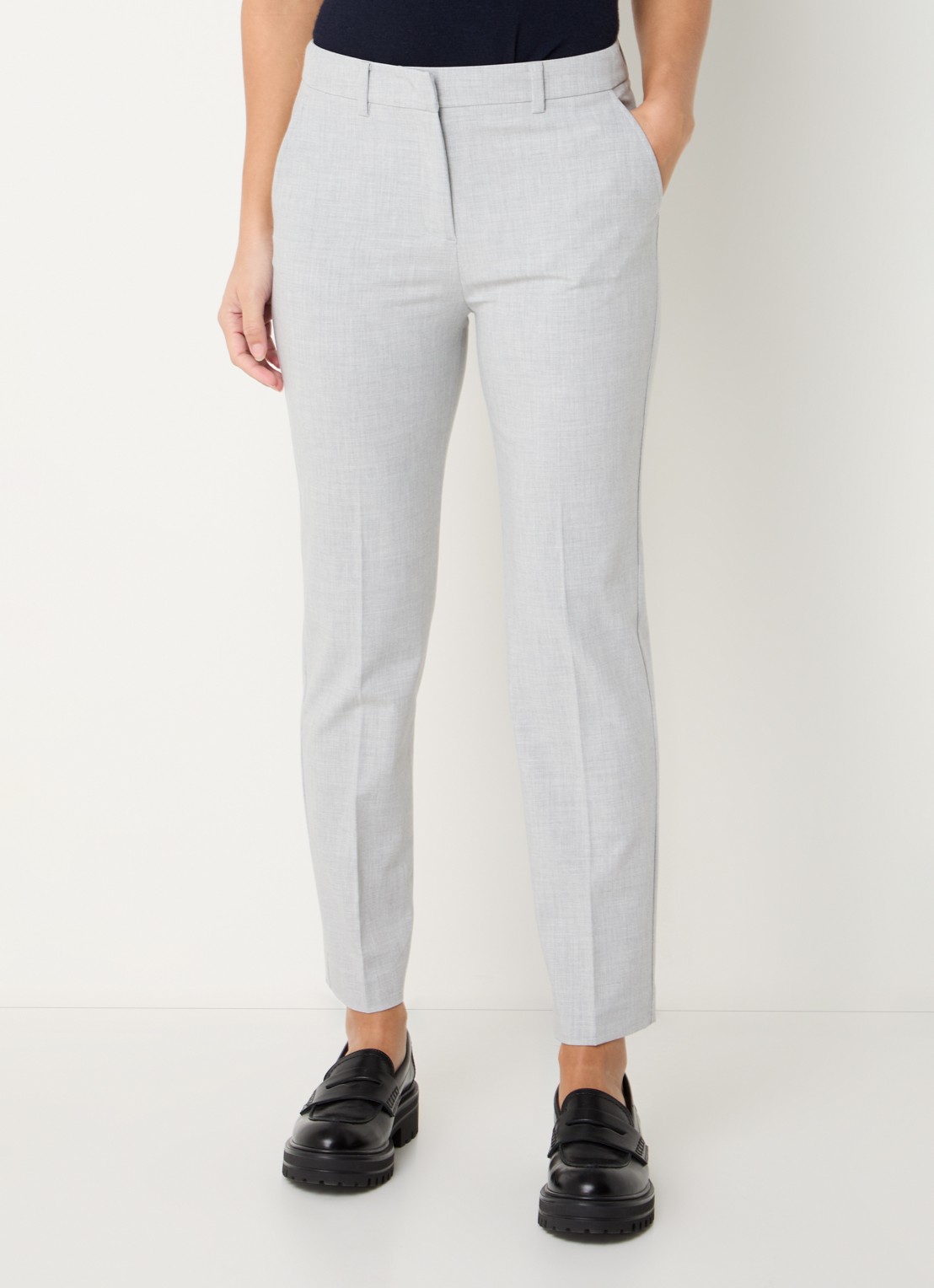 Benetton High waist tapered cropped pantalon met stretch  - detail 3 lichtgrijs
