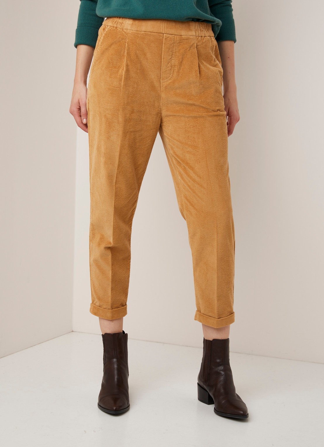 Benetton High waist tapered cropped pantalon van corduroy - detail 3 camel