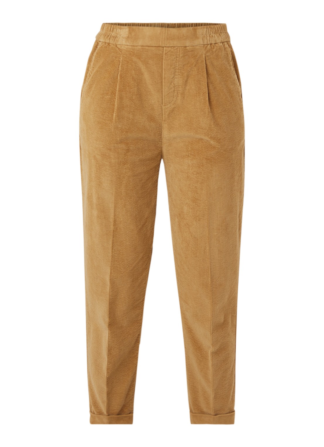 Benetton High waist tapered cropped pantalon van corduroy - voorkant camel