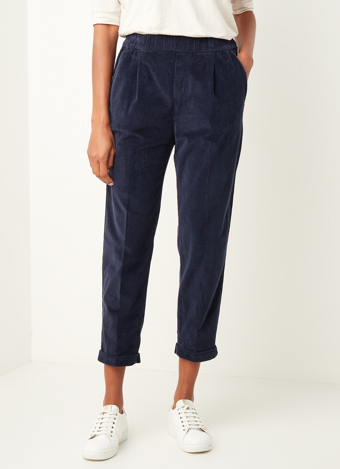 Benetton High waist tapered cropped pantalon van corduroy - detail 6 donkerblauw