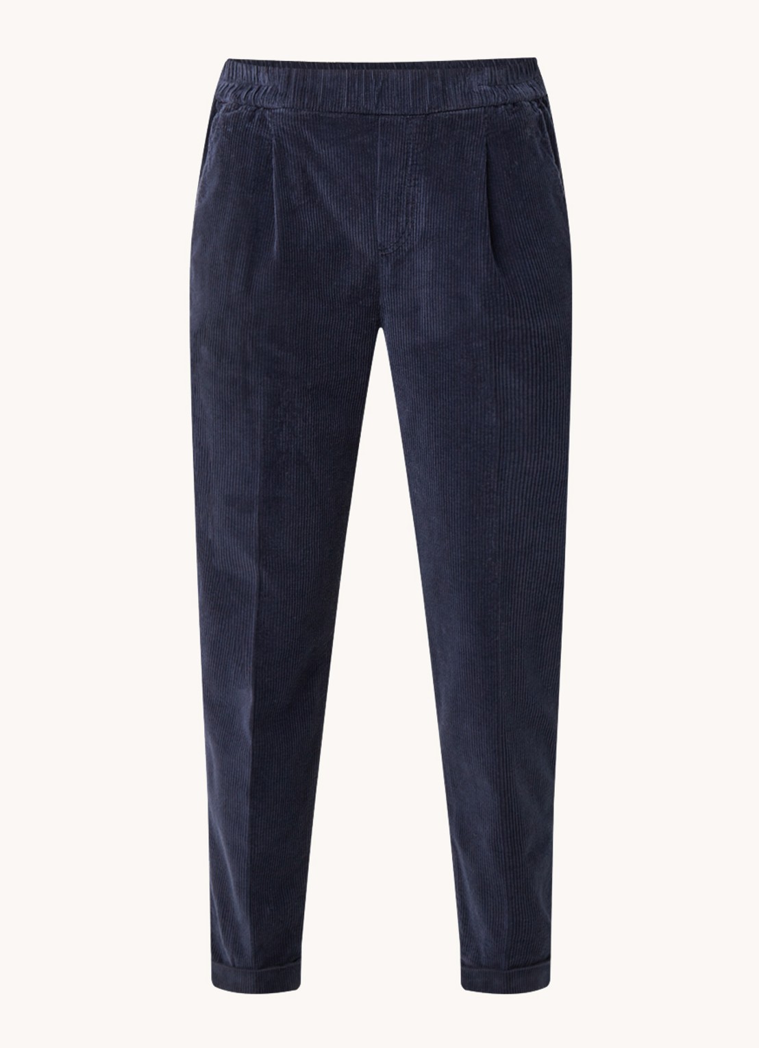 Benetton High waist tapered cropped pantalon van corduroy - voorkant 3 donkerblauw