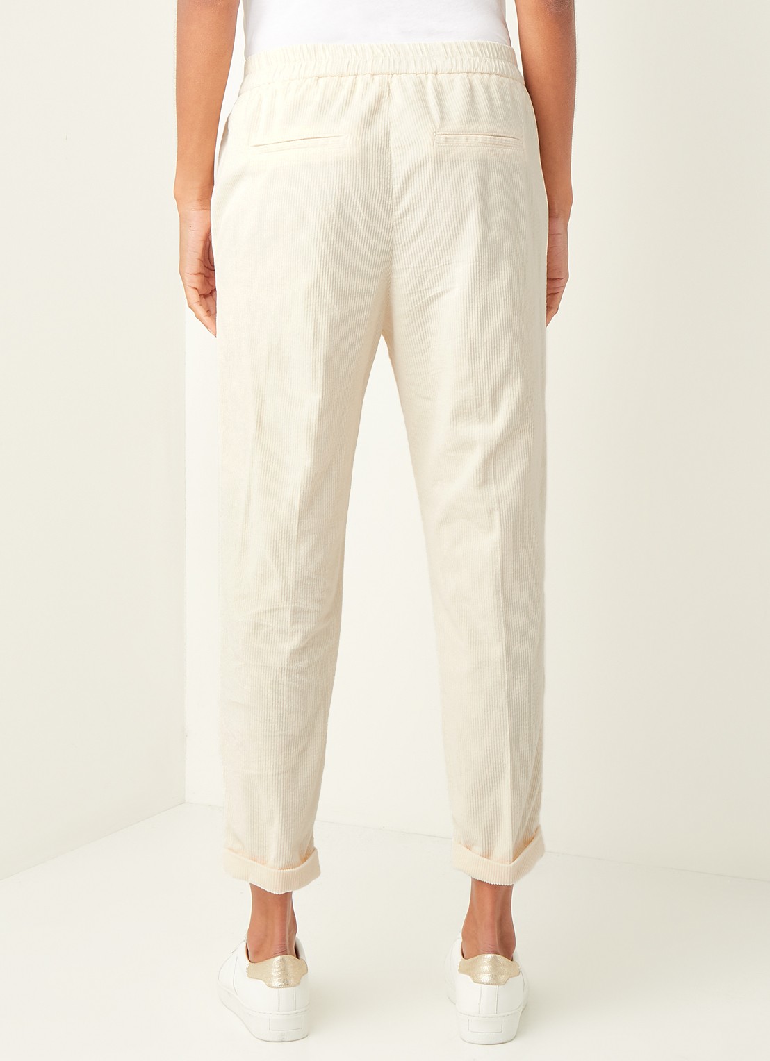 Benetton High waist tapered cropped pantalon van corduroy - achterkant creme