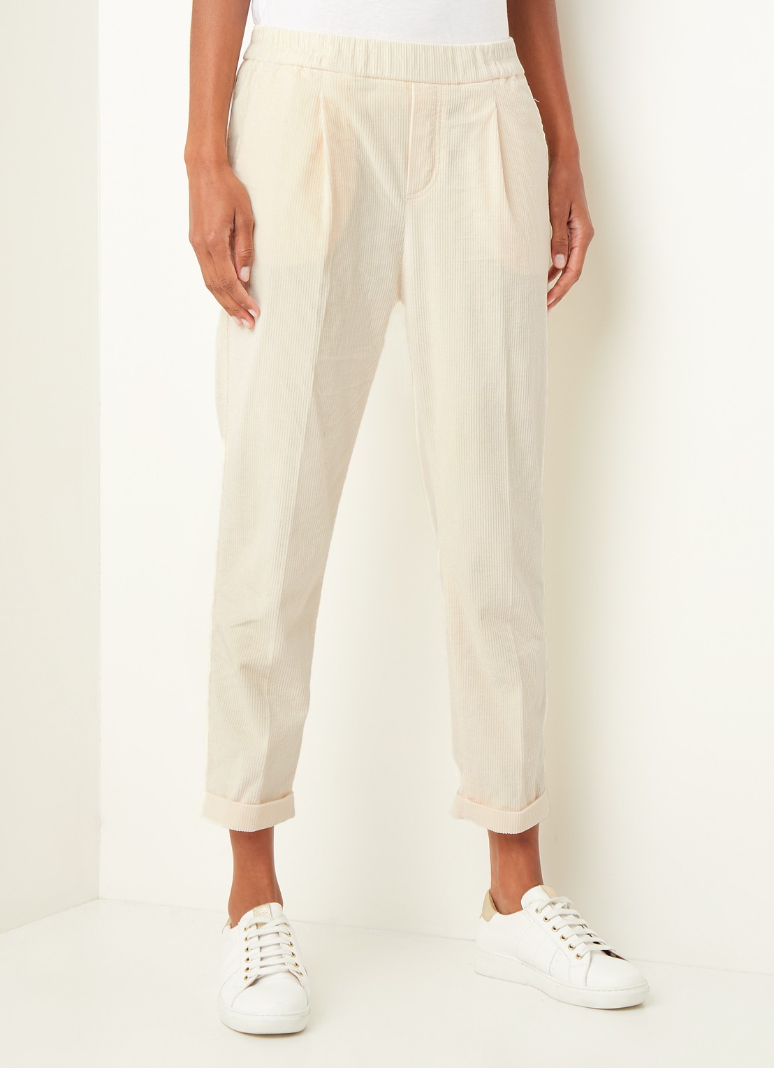 Benetton High waist tapered cropped pantalon van corduroy - detail 4 creme