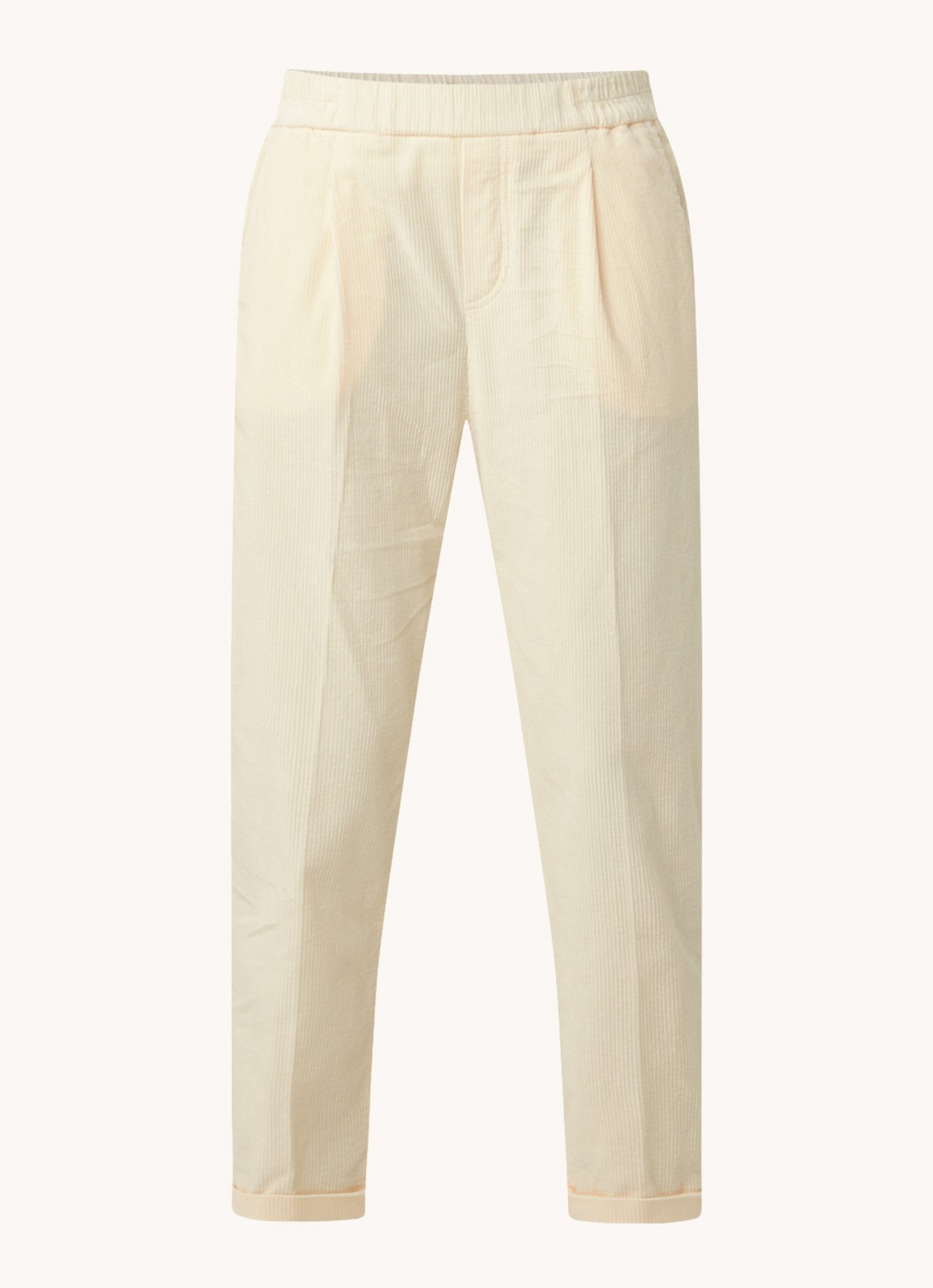 Benetton High waist tapered cropped pantalon van corduroy - voorkant 2 creme