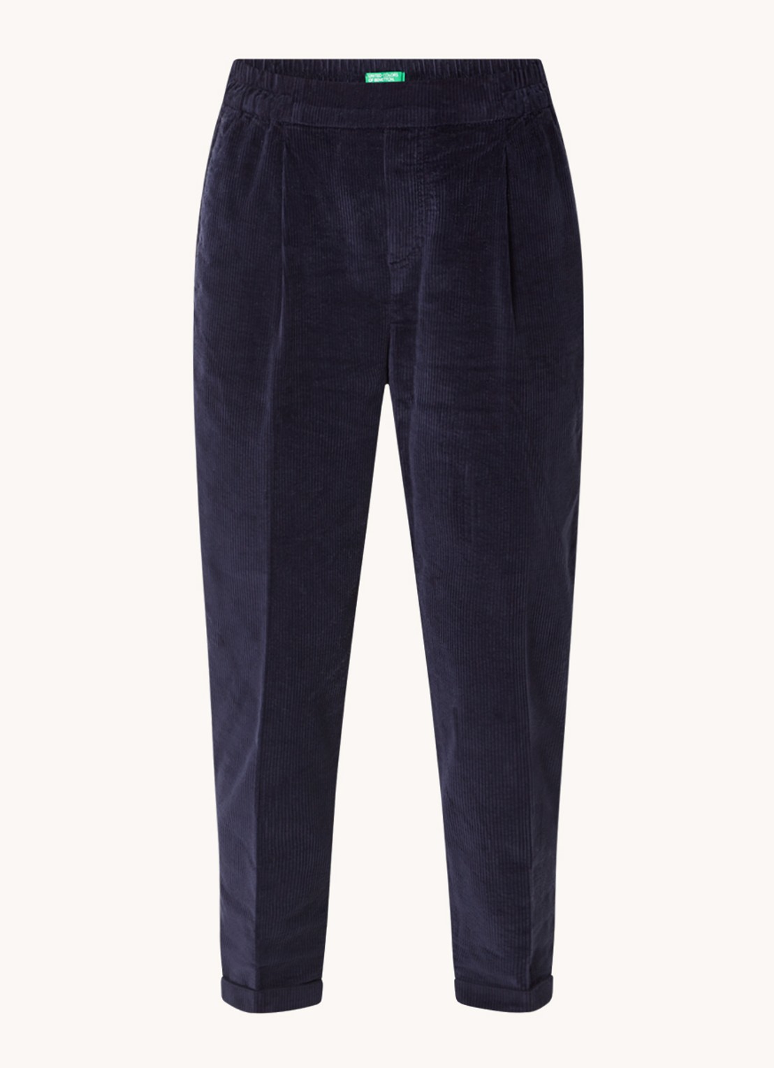 Benetton High waist tapered cropped pantalon van corduroy - voorkant 5 donkerblauw