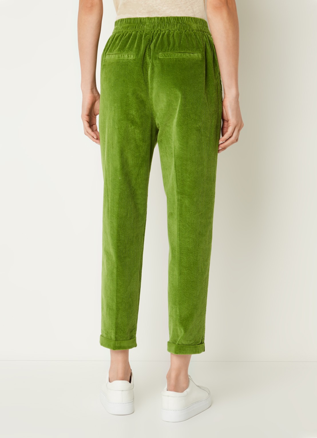 Benetton High waist tapered cropped pantalon van corduroy - achterkant 2 groen