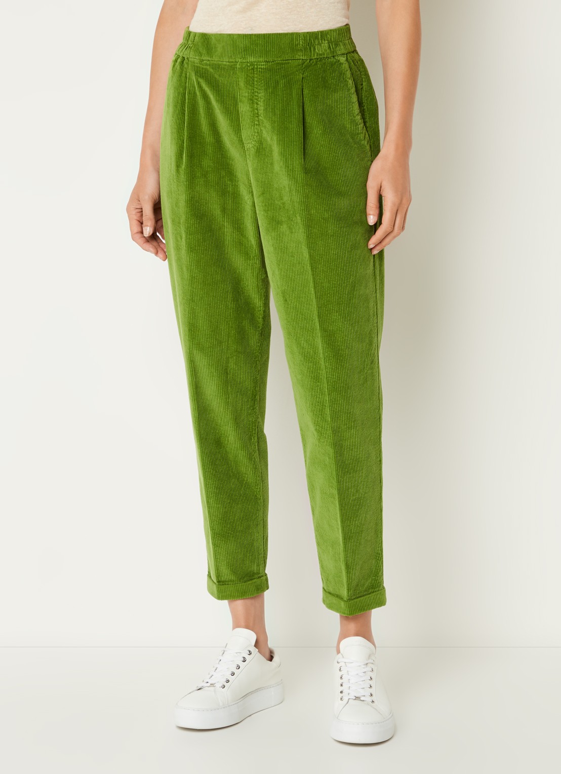 Benetton High waist tapered cropped pantalon van corduroy - detail groen