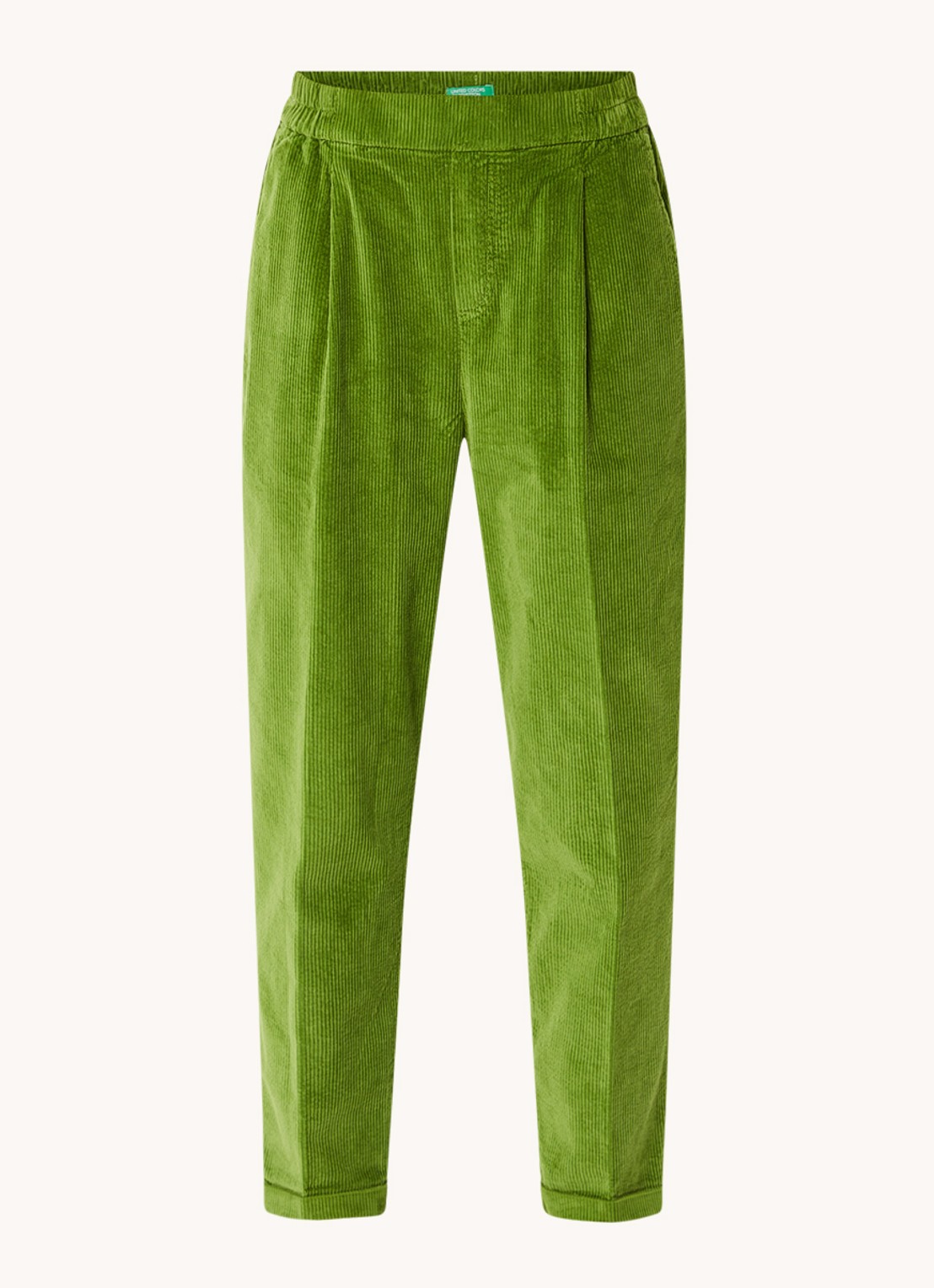 Benetton High waist tapered cropped pantalon van corduroy - voorkant 3 groen