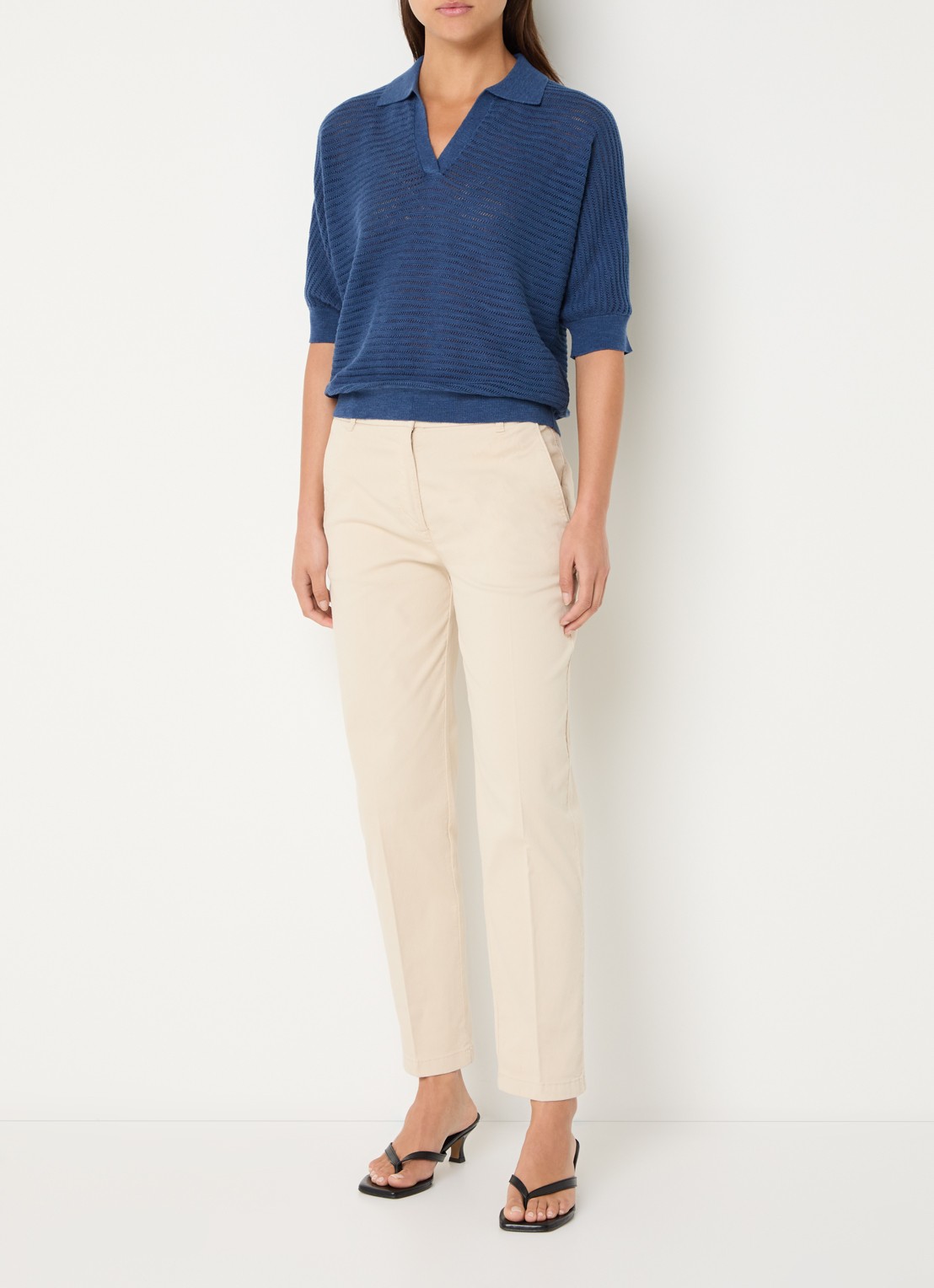 Benetton High waist tapered fit cropped chino met steekzakken - voorkant 2 zand