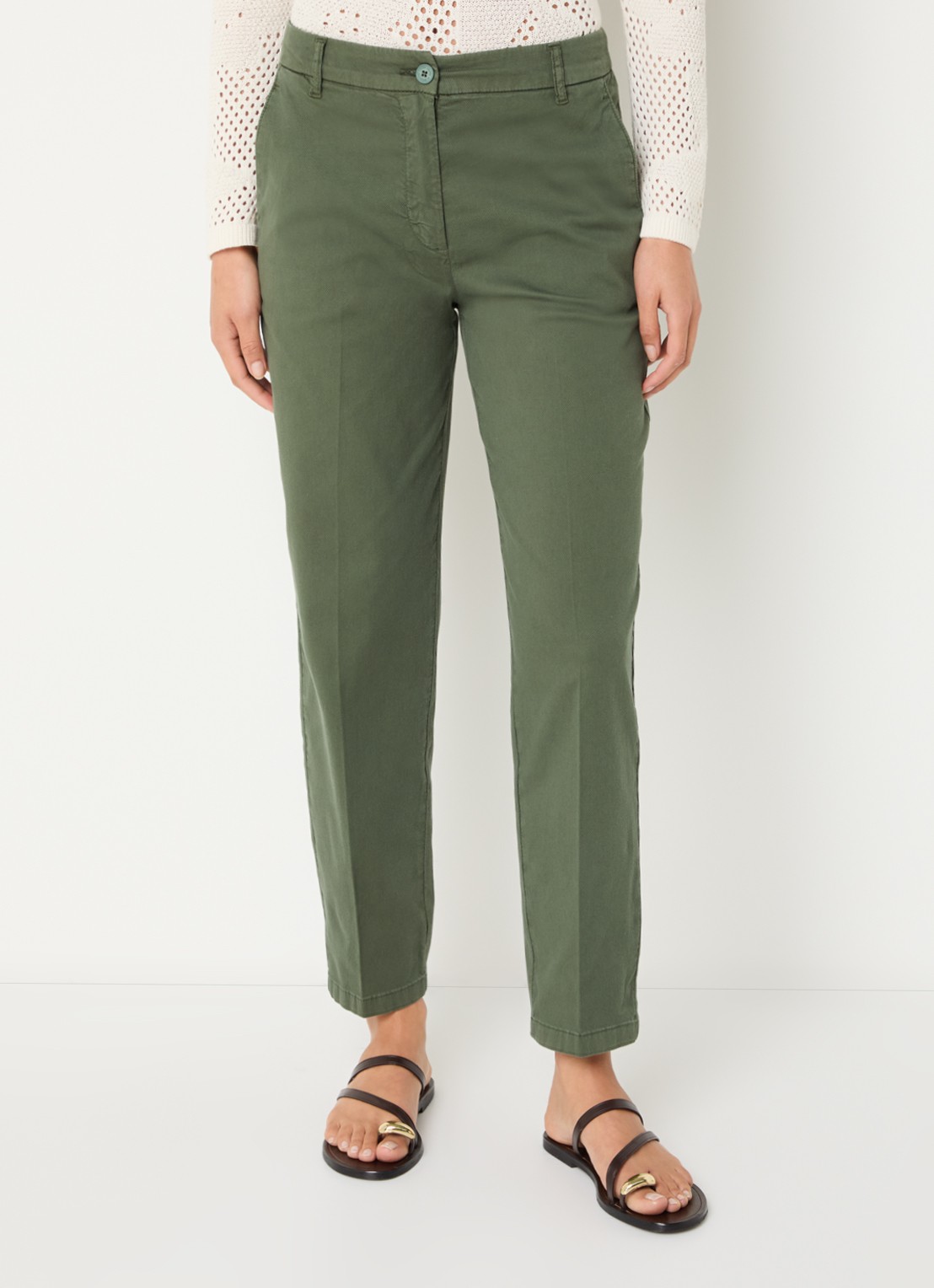 Benetton High waist tapered fit cropped chino met steekzakken - detail 4 groen