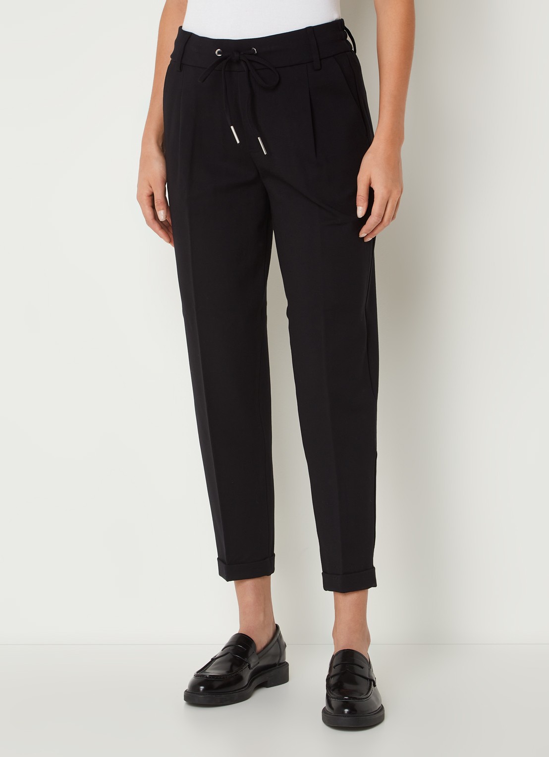 Benetton High waist tapered fit cropped pantalon met trekkoord - detail 4 zwart