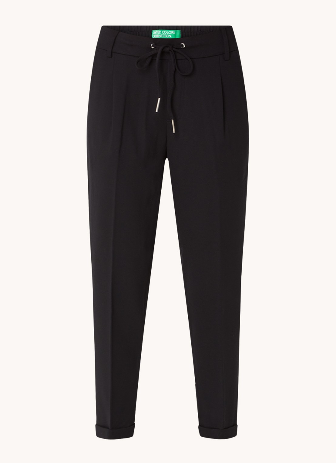 Benetton High waist tapered fit cropped pantalon met trekkoord - voorkant zwart