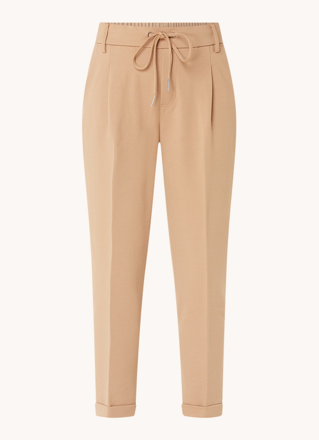 Benetton High waist tapered fit cropped pantalon met trekkoord - voorkant camel