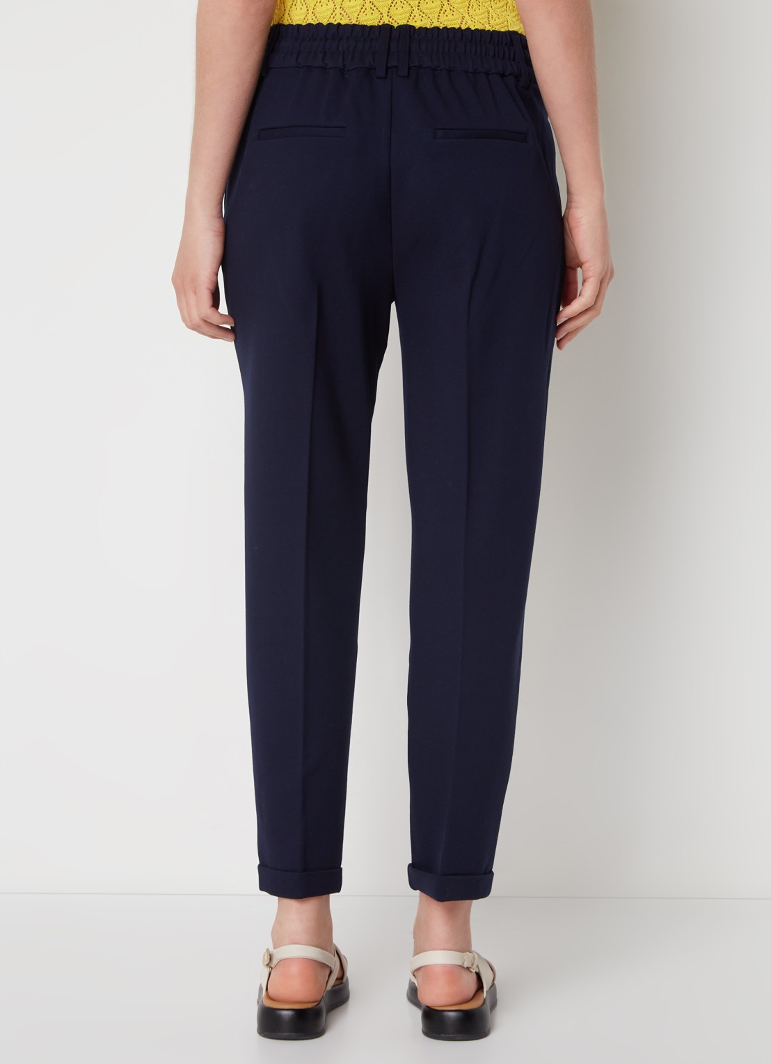 Benetton High waist tapered fit cropped pantalon met trekkoord - achterkant 4 donkerblauw
