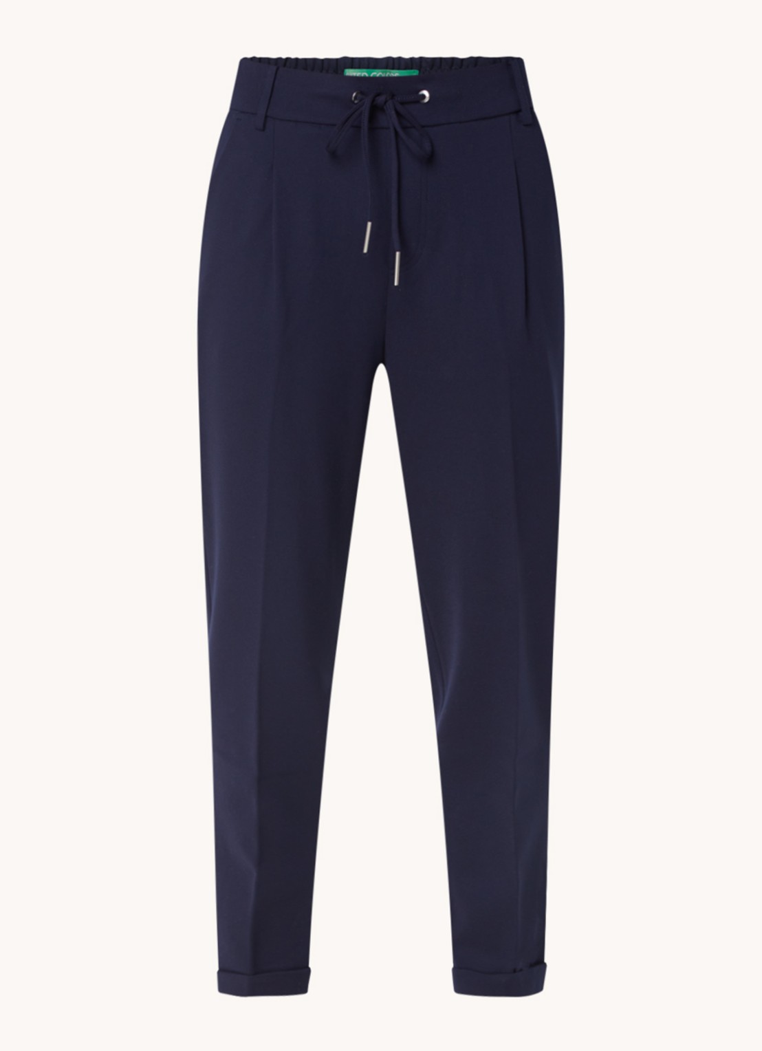 Benetton High waist tapered fit cropped pantalon met trekkoord - voorkant donkerblauw