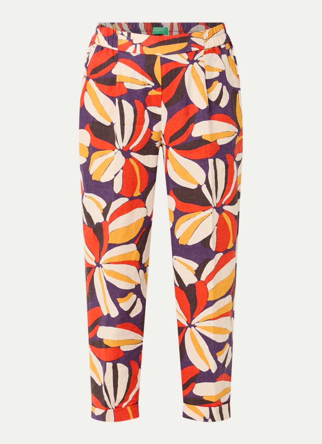Benetton High waist tapered fit joggingbroek van linnen met print - voorkant 2 orange