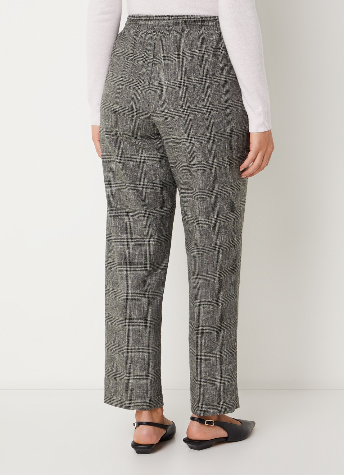 Benetton High waist tapered fit pantalon in linnenblend met ruitdessin - achterkant grijs
