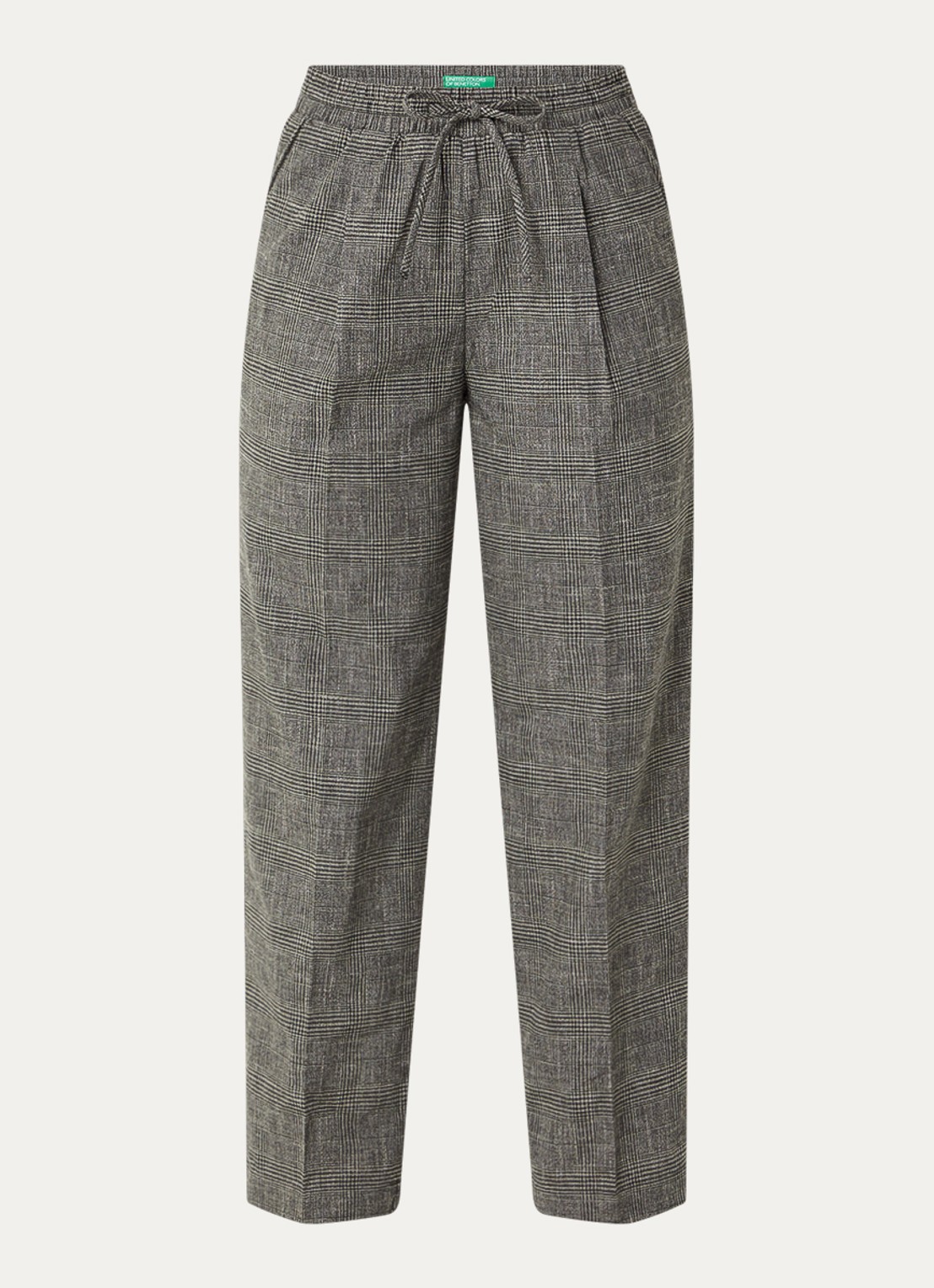 Benetton High waist tapered fit pantalon in linnenblend met ruitdessin - voorkant 2 grijs