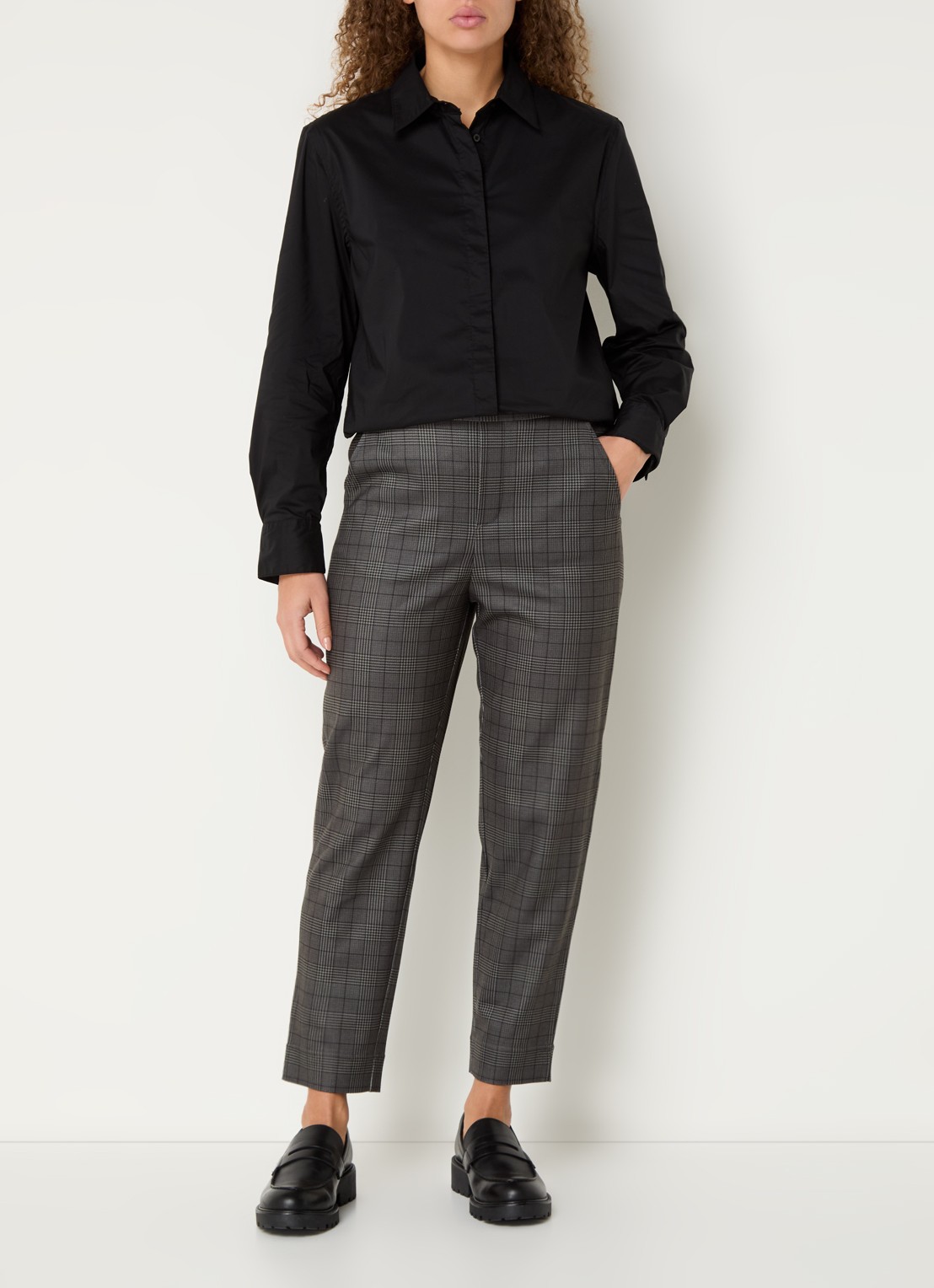 Benetton High waist tapered fit pantalon met steekzakken - voorkant 4 grijs