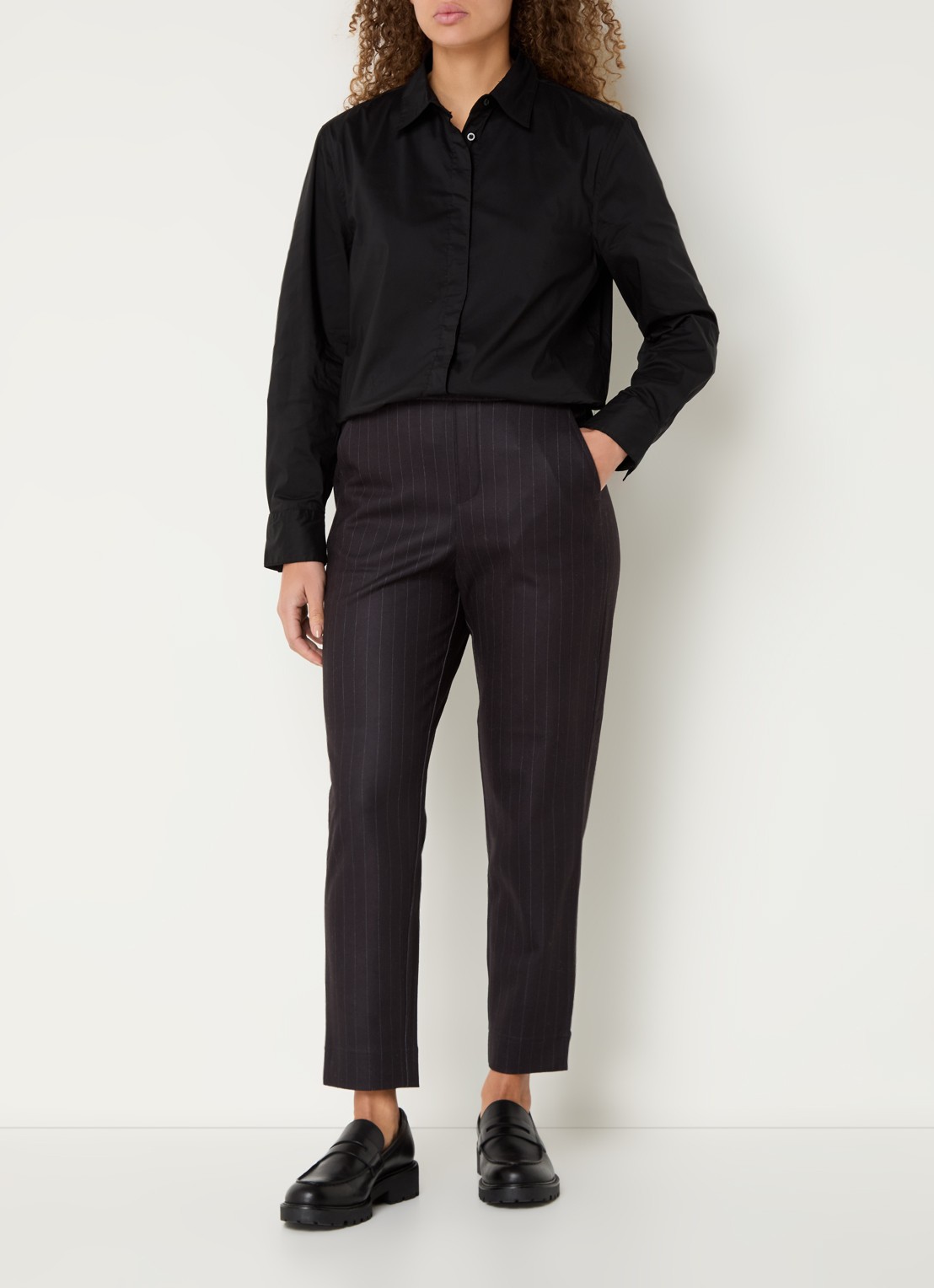 Benetton High waist tapered fit pantalon met steekzakken - voorkant 4 donkerblauw