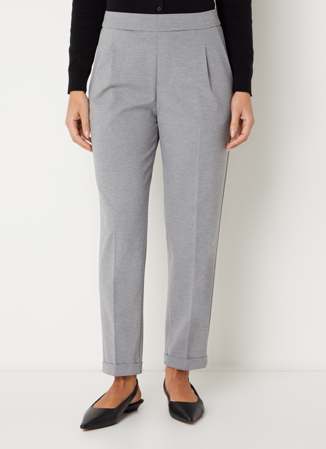 Benetton High waist tapered fit pantalon met steekzakken - detail grijs