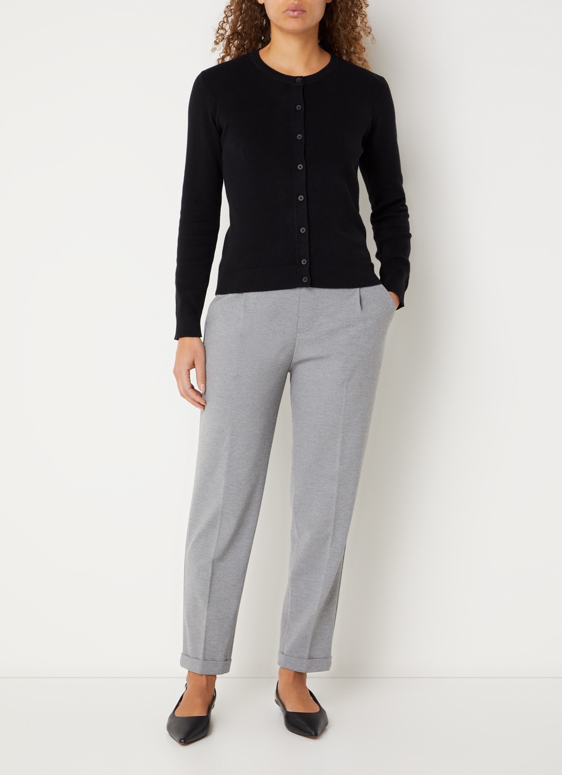Benetton High waist tapered fit pantalon met steekzakken - voorkant 4 grijs