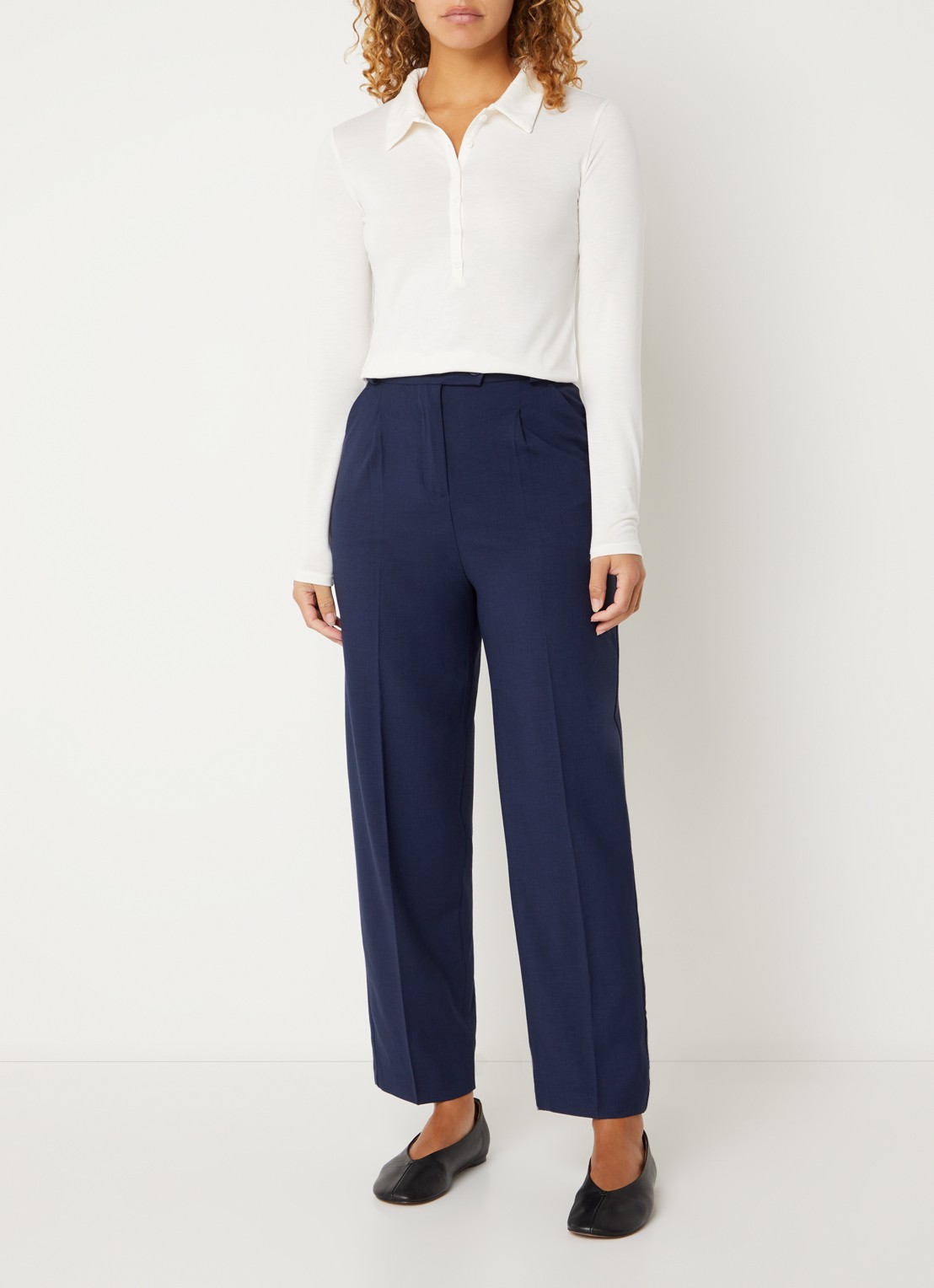 Benetton High waist tapered fit pantalon met steekzakken - voorkant 4 donkerblauw