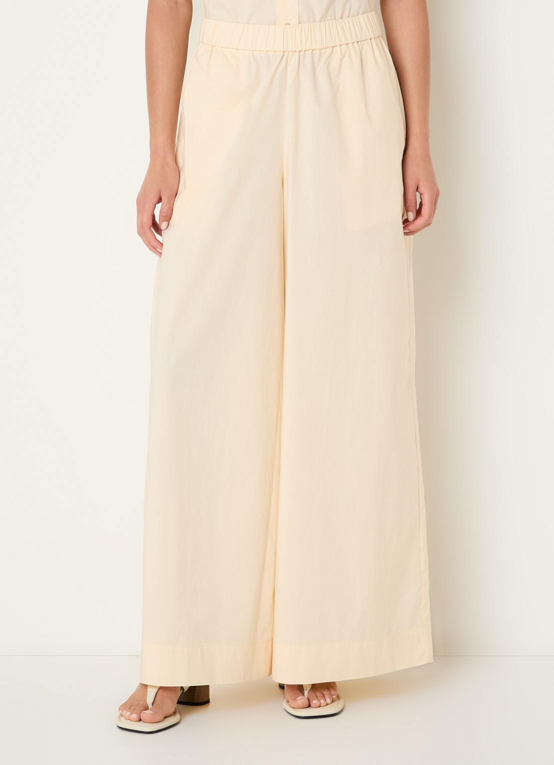 Benetton High waist wide fit broek met steekzakken - detail 4 creme