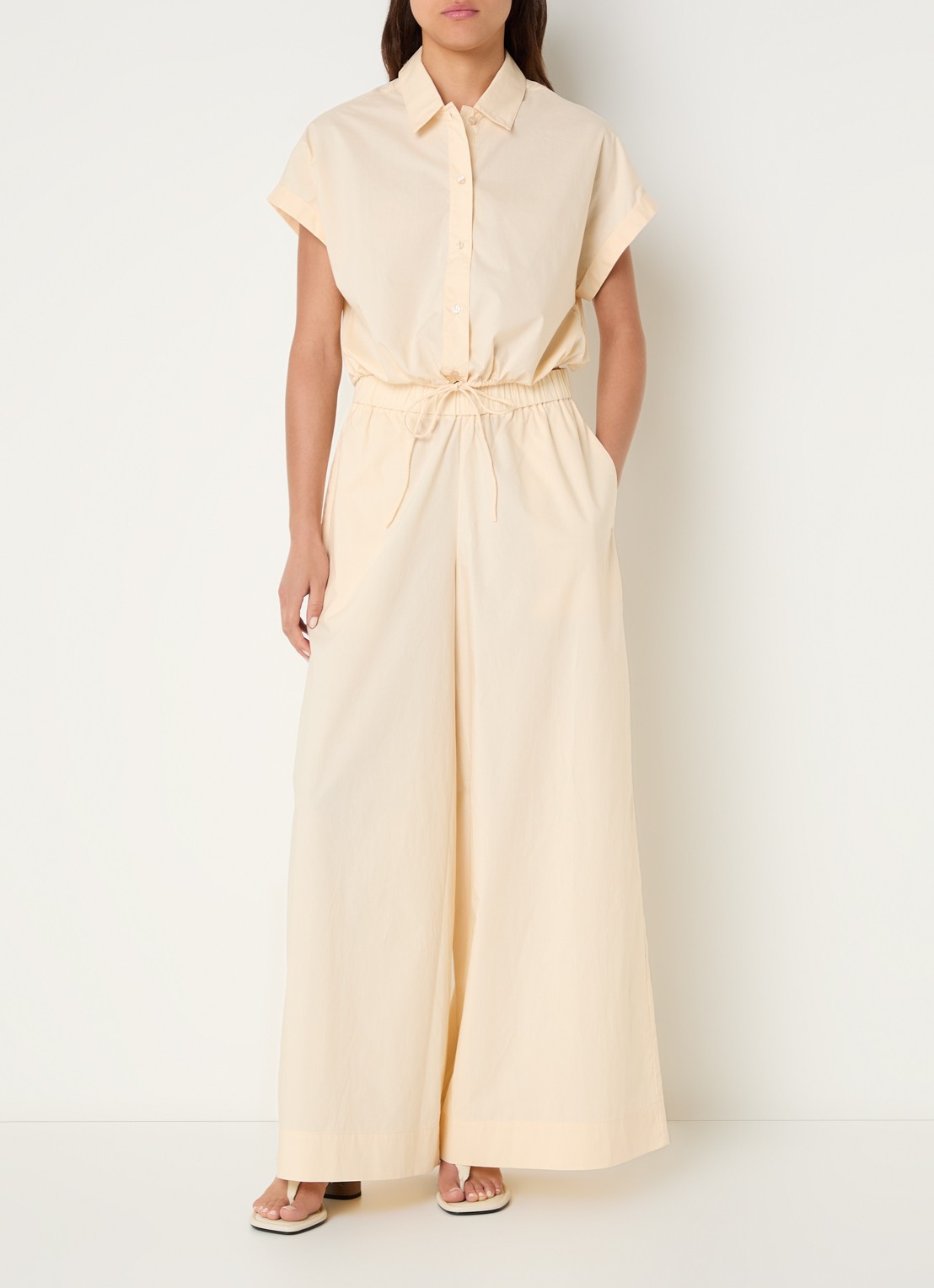 Benetton High waist wide fit broek met steekzakken - voorkant 3 creme