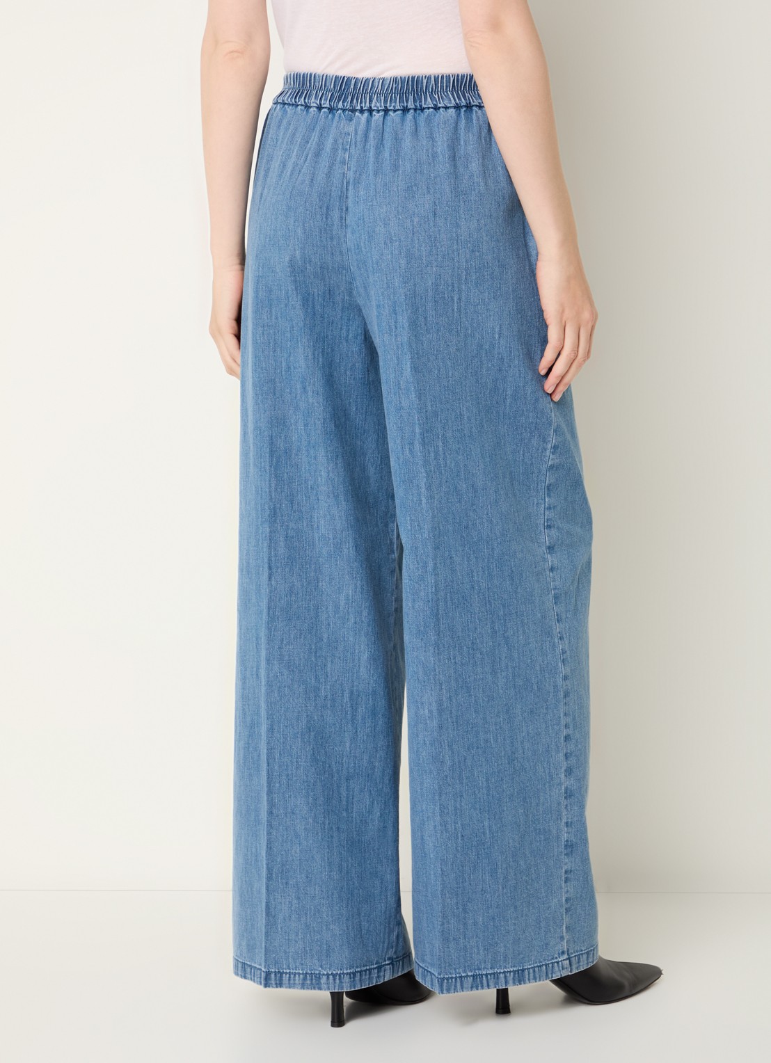Benetton High waist wide fit broek van chambray met plooidetail - achterkant 4 indigo