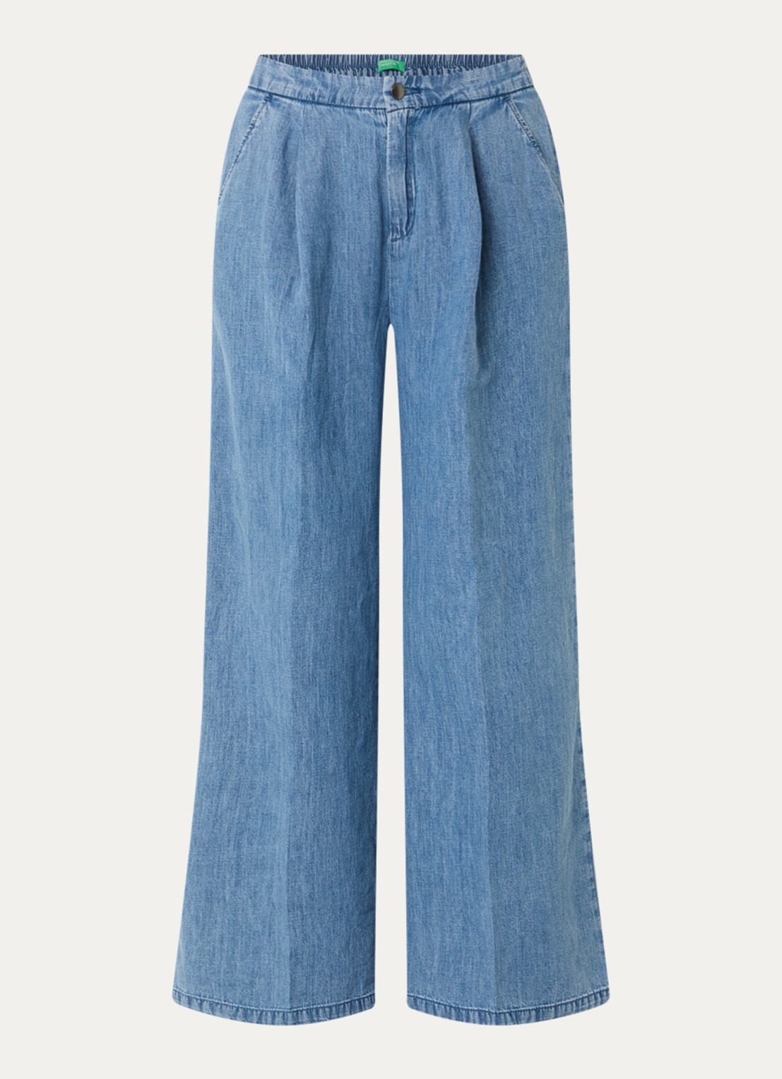 Benetton High waist wide fit broek van chambray met plooidetail - voorkant 2 indigo