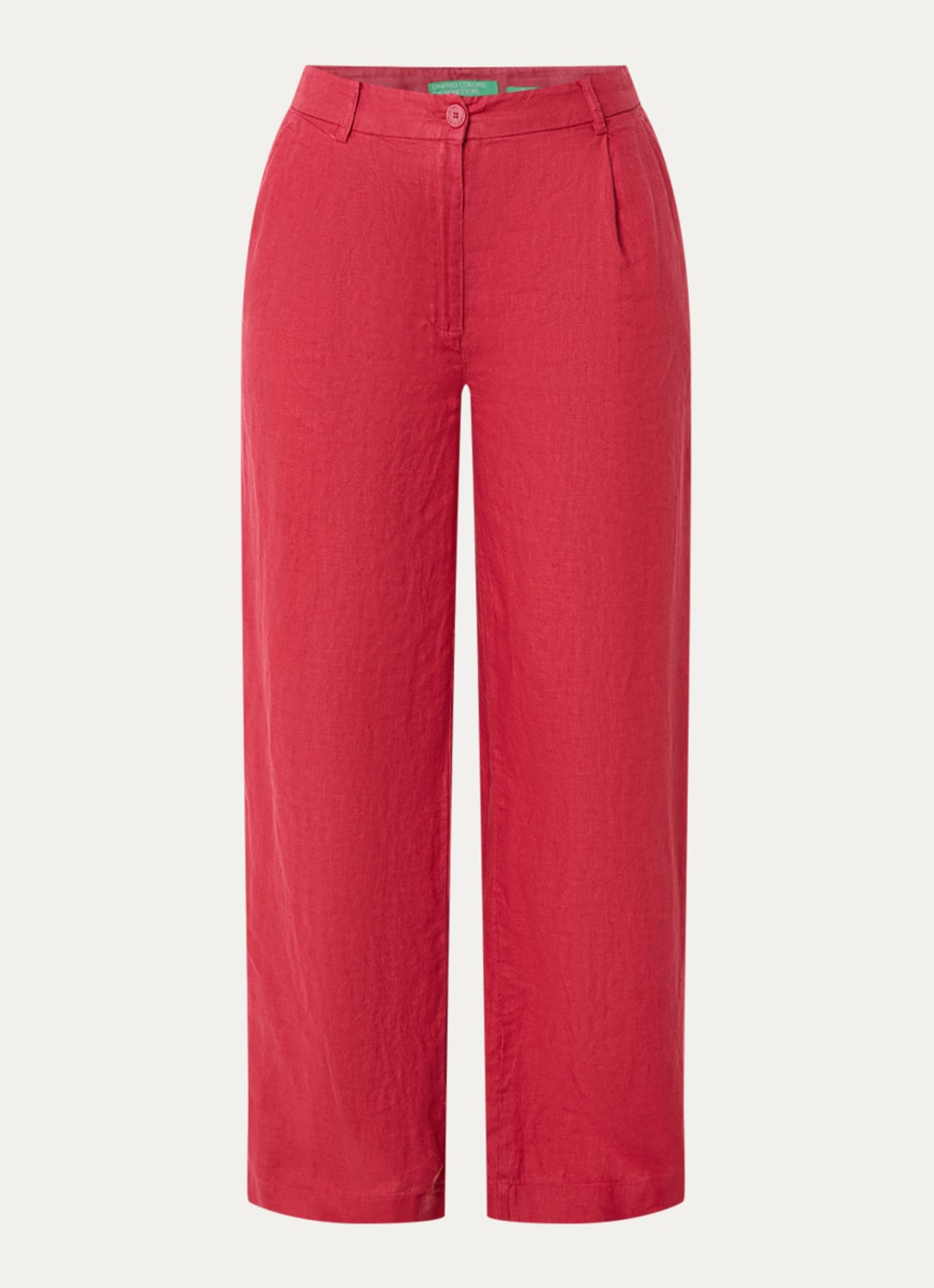 Benetton High waist wide fit chino van linnen met steekzakken - voorkant 2 rood