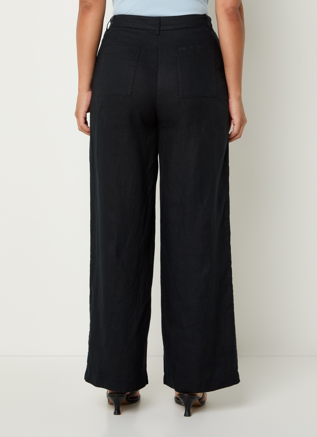 Benetton High waist wide fit chino van linnen met steekzakken - achterkant 4 zwart