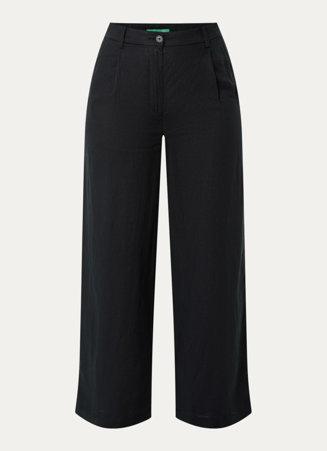 Benetton High waist wide fit chino van linnen met steekzakken - voorkant 2 zwart