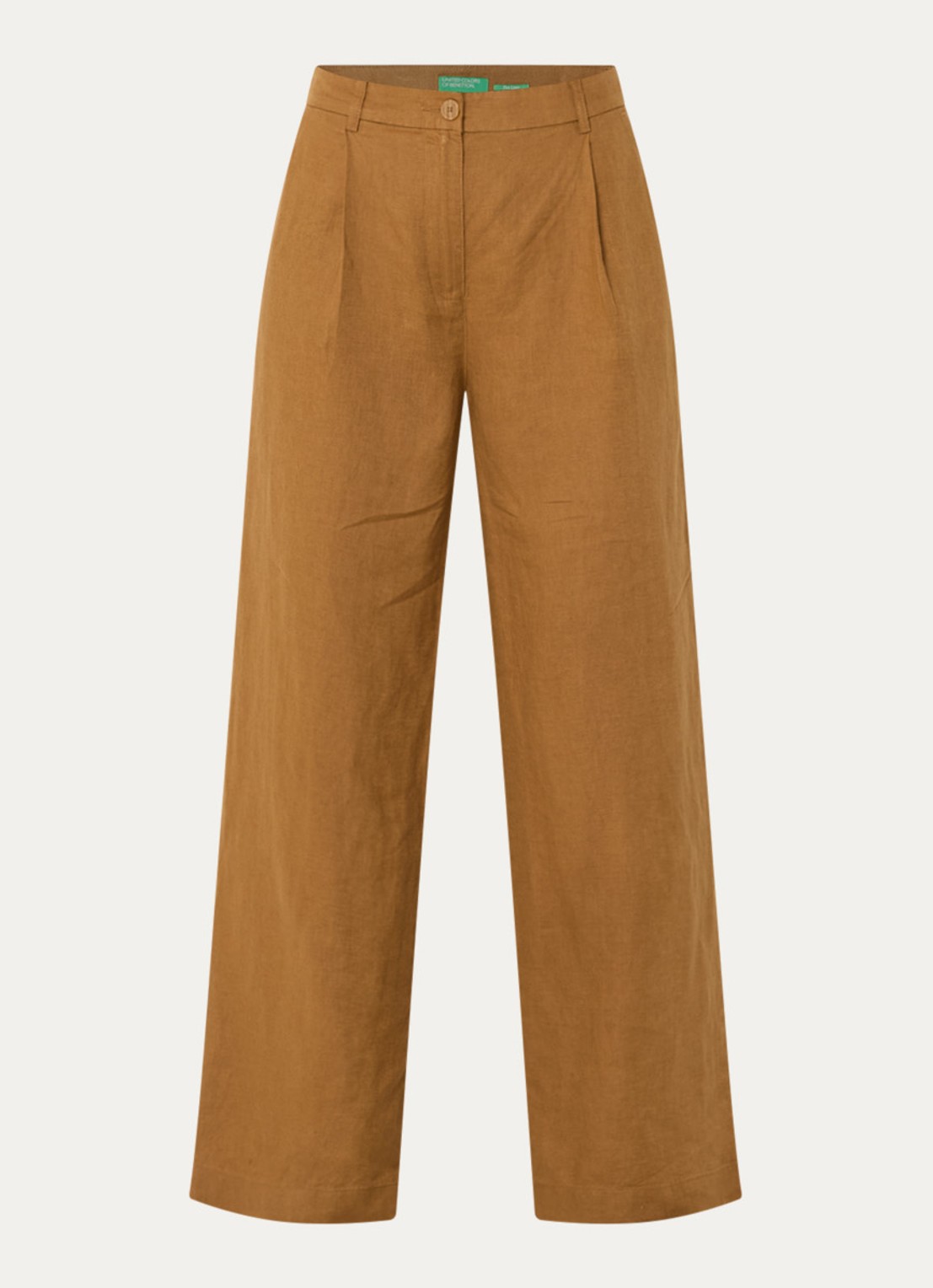 Benetton High waist wide fit chino van linnen met steekzakken - voorkant 2 camel