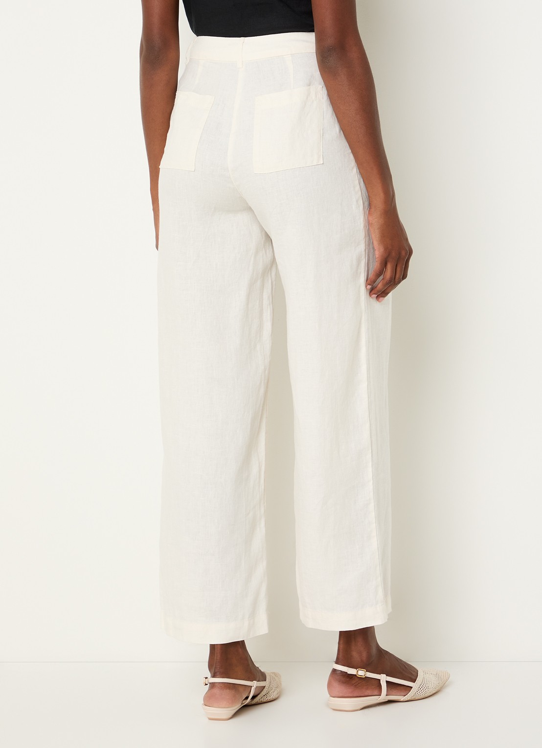 Benetton High waist wide fit chino van linnen met steekzakken - achterkant 4 creme