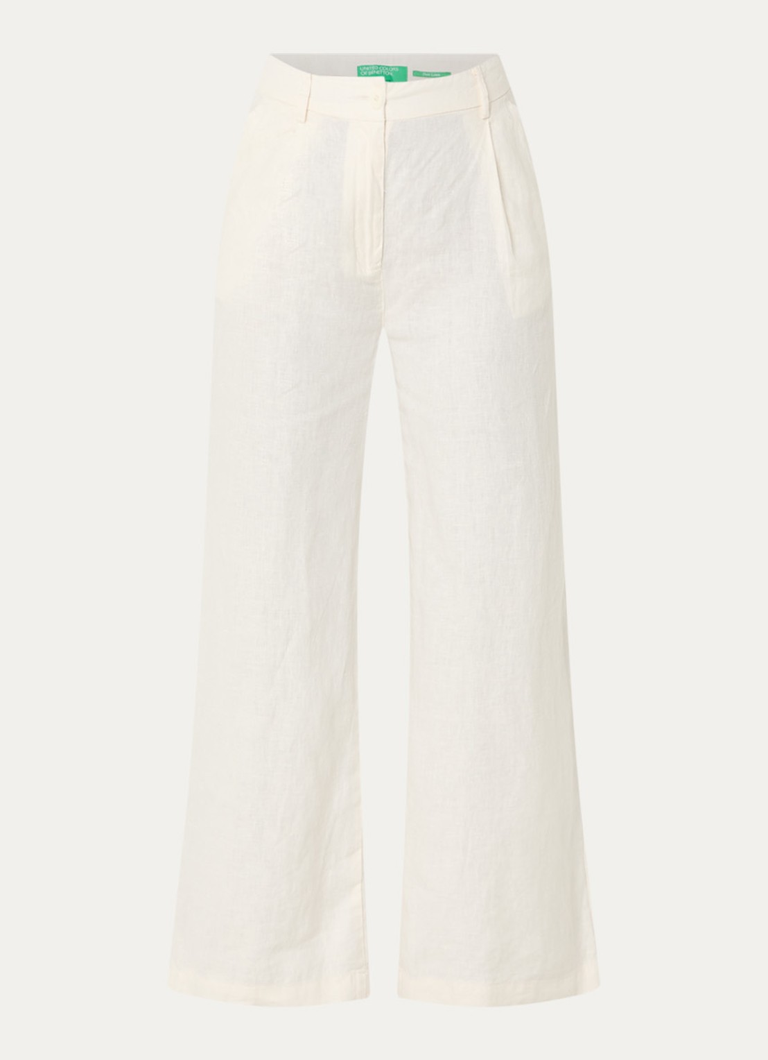 Benetton High waist wide fit chino van linnen met steekzakken - voorkant creme