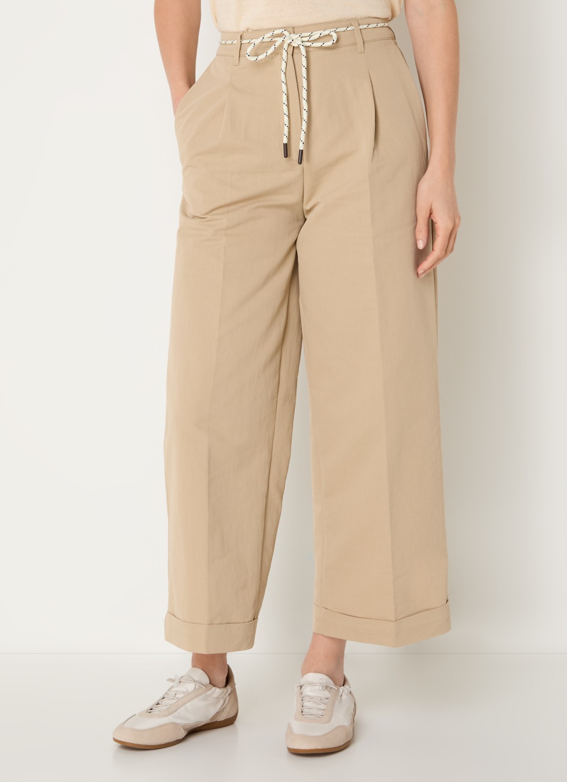 Benetton High waist wide fit cropped chino met steekzakken - detail camel